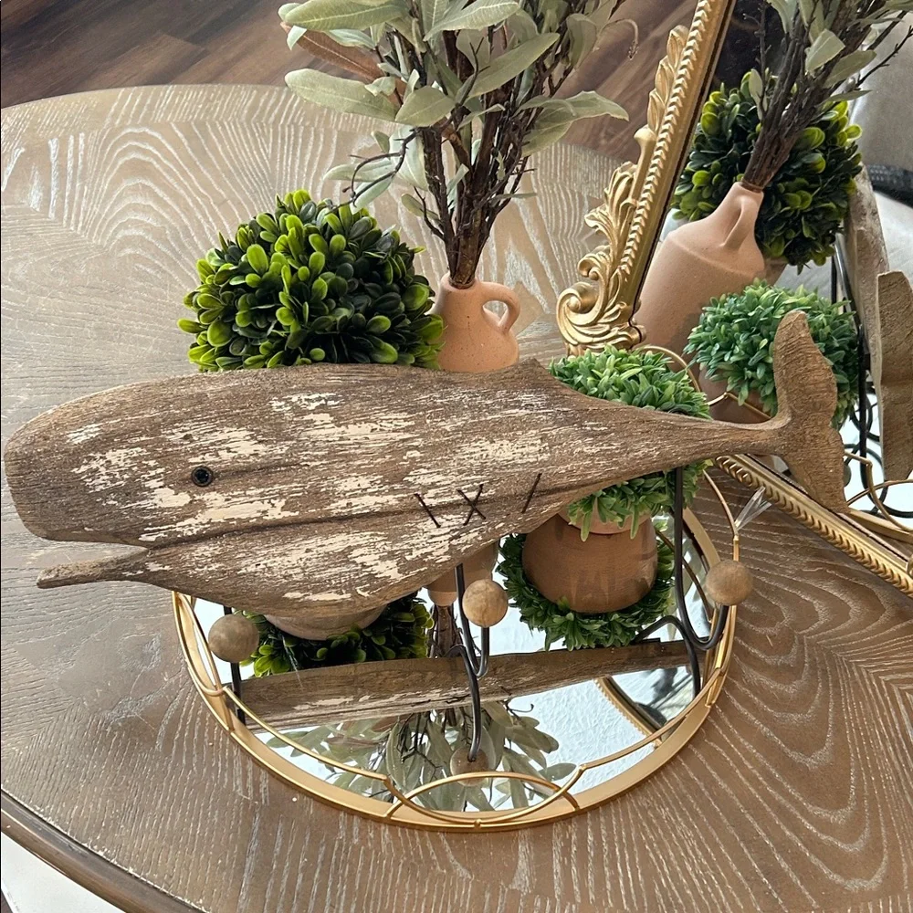 NEW! Coastal Beach Rustic Brown Wooden Whale Wall Hook Rack